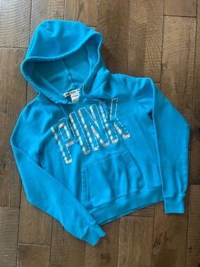 PINK Victoria's Secret Teal Shimmer Logo Hoodie